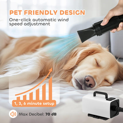 2200W Dog Hair Dryer with Auto Adjustable Temperature & Airflow, 3 Nozzles, Digi