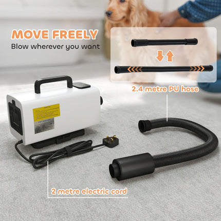2200W Dog Hair Dryer with Auto Adjustable Temperature & Airflow, 3 Nozzles, Digi