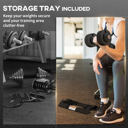 2 x 20KG Adjustable Dumbbells Set, 4-in-1 Weights Set with Storage Tray and Non-