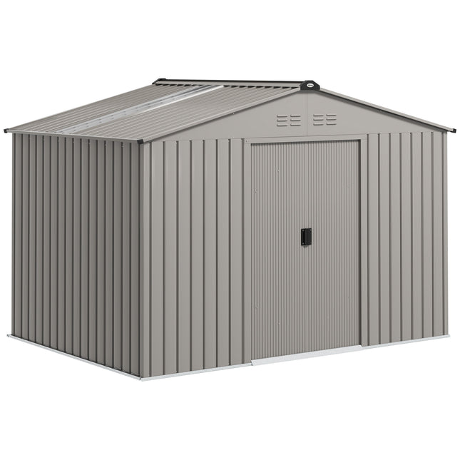 Garden Storage Shed, Metal Outdoor Storage Shed House with Foundation Kit, Ventilation, Doors, 9 x 6FT, Grey