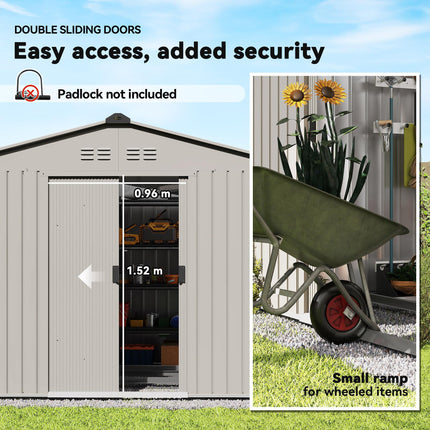 Garden Storage Shed, Metal Outdoor Storage Shed House with Foundation Kit, Ventilation, Doors, 9 x 6FT, Grey