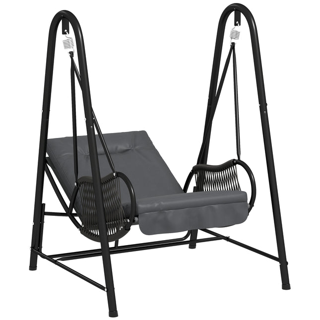 Rattan Swing Chair with Stand and Cushion Set - Dark Grey