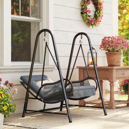 Rattan Swing Chair with Stand and Cushion Set - Dark Grey