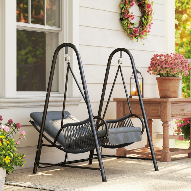 Rattan Swing Chair with Stand and Cushion Set - Dark Grey
