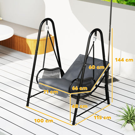 Rattan Swing Chair with Stand and Cushion Set - Dark Grey