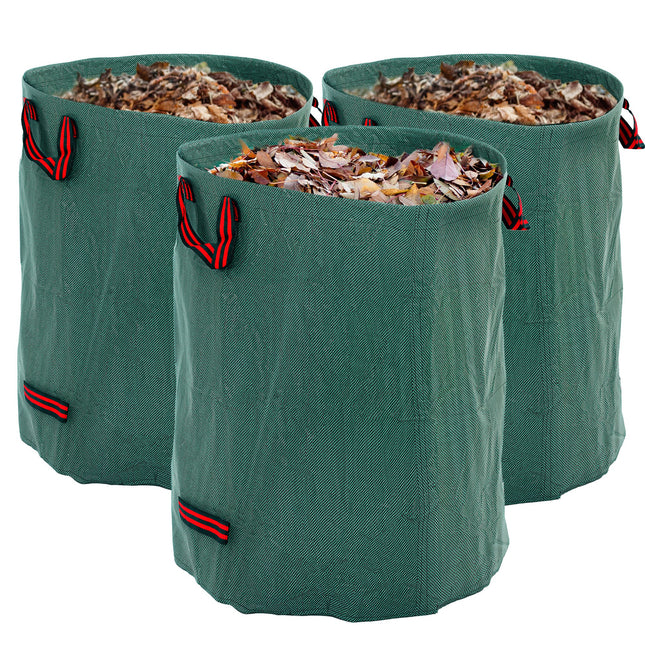 Set of 3 Heavy Duty 300L Garden Waste Bags with Handles - Green