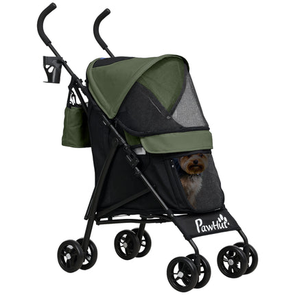 Lightweight Umbrella Structure Dog Stroller with Storage Bag & Cup Holder - Dark Green