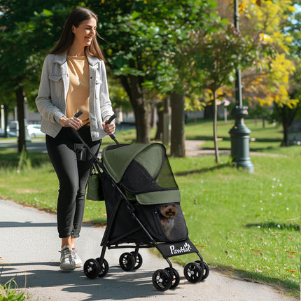 Lightweight Umbrella Structure Dog Stroller with Storage Bag & Cup Holder - Dark Green