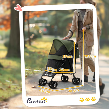 Lightweight Umbrella Structure Dog Stroller with Storage Bag & Cup Holder - Dark Green