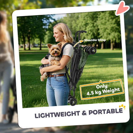 Lightweight Umbrella Structure Dog Stroller with Storage Bag & Cup Holder - Dark Green