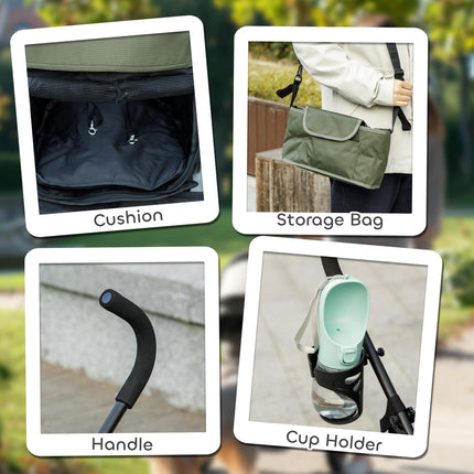 Lightweight Umbrella Structure Dog Stroller with Storage Bag & Cup Holder - Dark Green