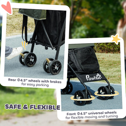 Lightweight Umbrella Structure Dog Stroller with Storage Bag & Cup Holder - Dark Green