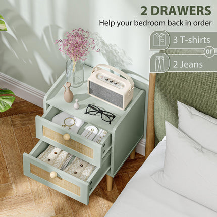 Bedroom Chest of Drawers, Boho Rattan Dresser with 2 Drawers, Storage Cabinet Fo