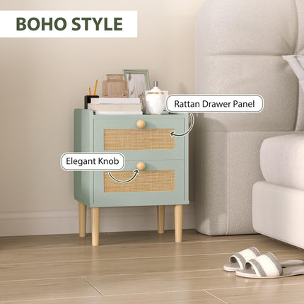 Bedroom Chest of Drawers, Boho Rattan Dresser with 2 Drawers, Storage Cabinet Fo