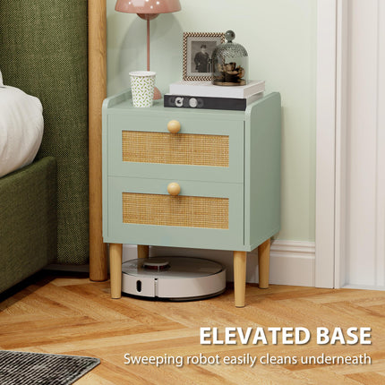 Bedroom Chest of Drawers, Boho Rattan Dresser with 2 Drawers, Storage Cabinet Fo