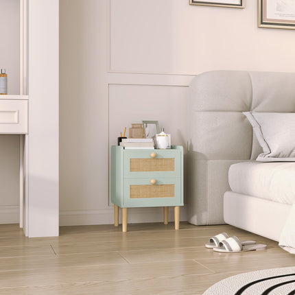 Bedroom Chest of Drawers, Boho Rattan Dresser with 2 Drawers, Storage Cabinet Fo