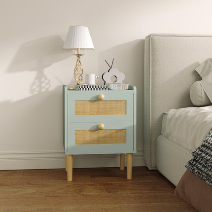 Bedroom Chest of Drawers, Boho Rattan Dresser with 2 Drawers, Storage Cabinet Fo