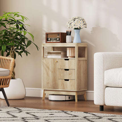 Small Sideboard with Drawers and Adjustable Shelf - Nature Wood Finish