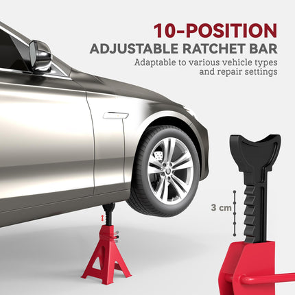 2 Ton Adjustable Axle Jack Stands 28-42.5 cm Height, Pack of 2 - Red