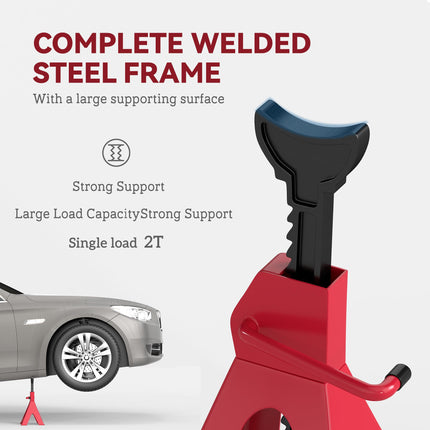 2 Ton Adjustable Axle Jack Stands 28-42.5 cm Height, Pack of 2 - Red