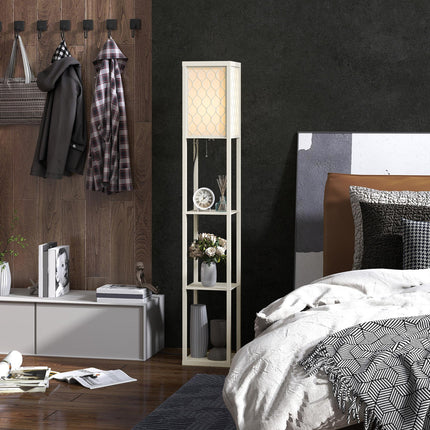 Three-Shelf Standing Lamp - Oak/White