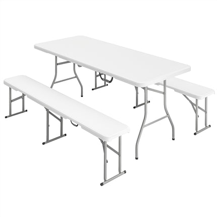 Portable 3 Piece Folding Picnic Table and Bench Set for Outdoor Use - White