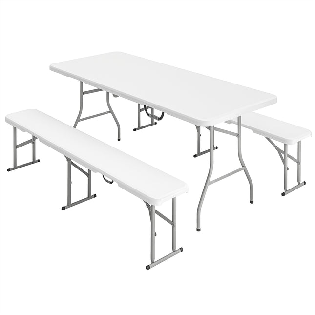 Portable 3 Piece Folding Picnic Table and Bench Set for Outdoor Use - White