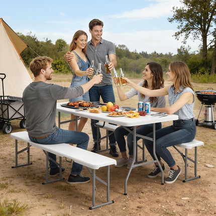 Portable 3 Piece Folding Picnic Table and Bench Set for Outdoor Use - White
