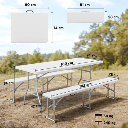 Portable 3 Piece Folding Picnic Table and Bench Set for Outdoor Use - White