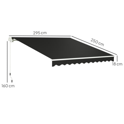 3 Metre Manual Retractable Garden Awning with Aluminium Frame - Black