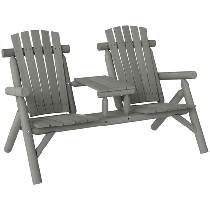2 Piece Wood Patio Bench Set with Centre Coffee Table - Grey