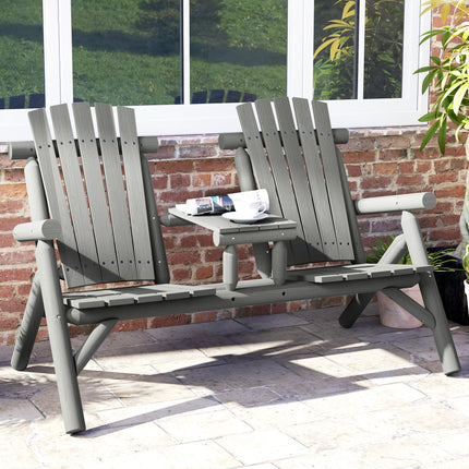 2 Piece Wood Patio Bench Set with Centre Coffee Table - Grey