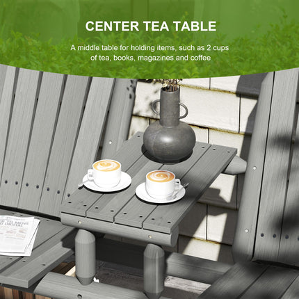 2 Piece Wood Patio Bench Set with Centre Coffee Table - Grey