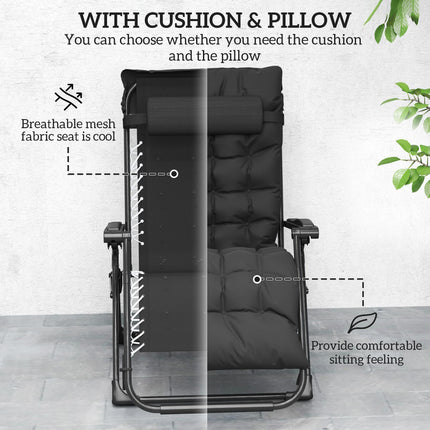 2 Piece Reclining Zero Gravity Sun Loungers with Cushions, Black