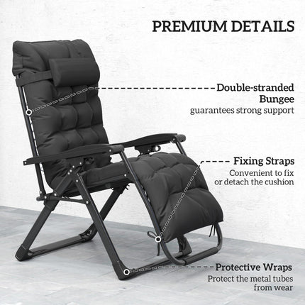 2 Piece Reclining Zero Gravity Sun Loungers with Cushions, Black