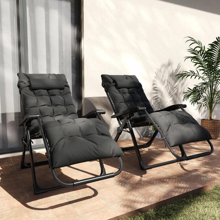 2 Piece Reclining Zero Gravity Sun Loungers with Cushions, Black