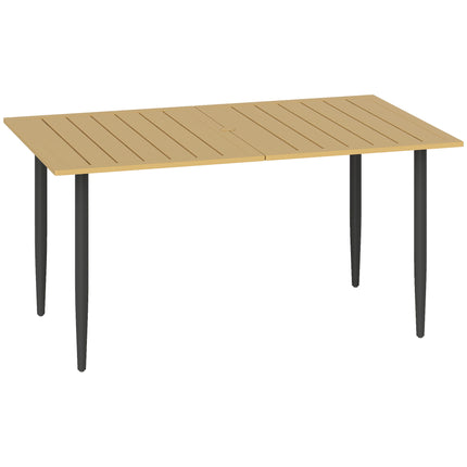 6 Seater Garden Dining Table with Parasol Hole 150x90 cm - Brown Steel Frame