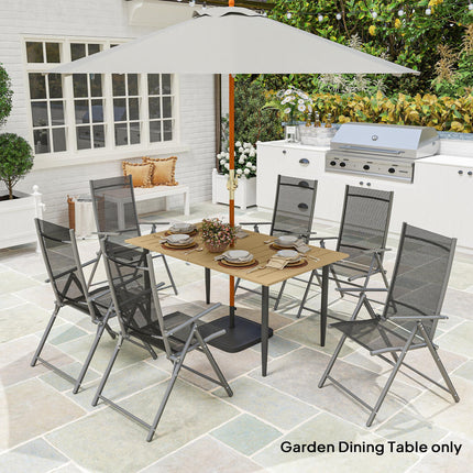 6 Seater Garden Dining Table with Parasol Hole 150x90 cm - Brown Steel Frame
