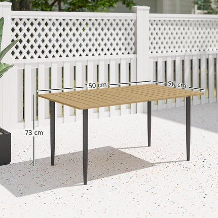 6 Seater Garden Dining Table with Parasol Hole 150x90 cm - Brown Steel Frame