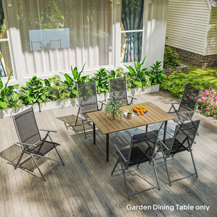 6 Seater Garden Dining Table with Parasol Hole 150x90 cm - Brown Steel Frame