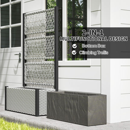 Garden Planter Box with Trellis, Liner for Climbing Plants, Vegetables, Flowers, Mixed-grey