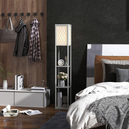 HOMCOM Three-Shelf Standing Lamp - Grey/White