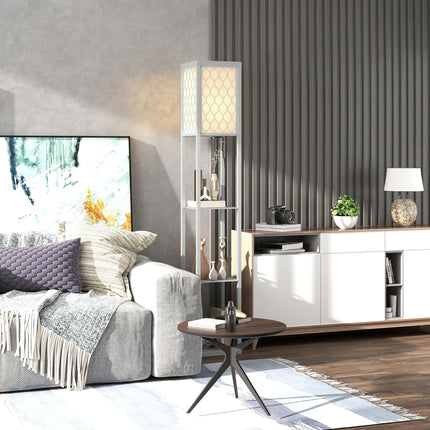 HOMCOM Three-Shelf Standing Lamp - Grey/White