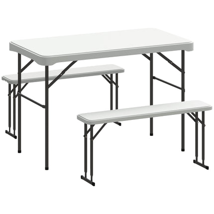 Portable 3 Piece Folding Picnic Table and Bench Set with Handles - Light Grey
