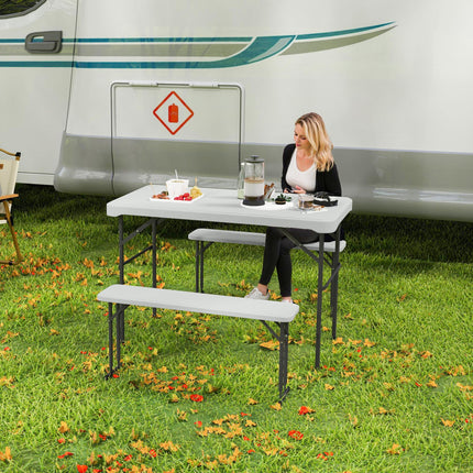Portable 3 Piece Folding Picnic Table and Bench Set with Handles - Light Grey