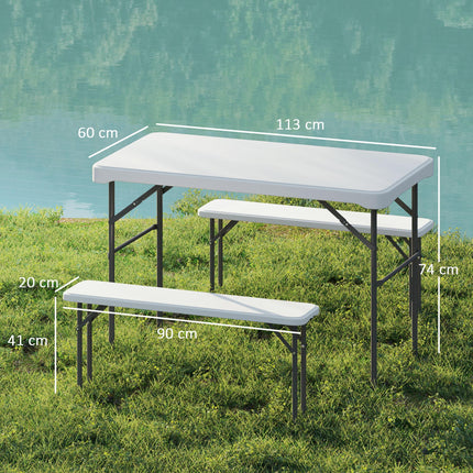 Portable 3 Piece Folding Picnic Table and Bench Set with Handles - Light Grey