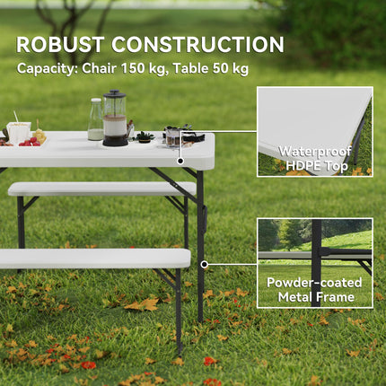 Portable 3 Piece Folding Picnic Table and Bench Set with Handles - Light Grey