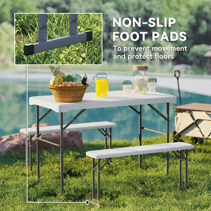 Portable 3 Piece Folding Picnic Table and Bench Set with Handles - Light Grey