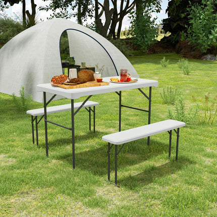 Portable 3 Piece Folding Picnic Table and Bench Set with Handles - Light Grey