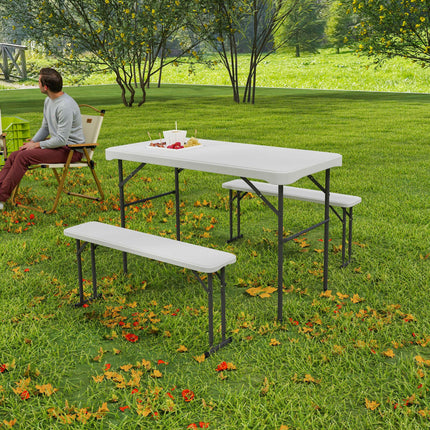 Portable 3 Piece Folding Picnic Table and Bench Set with Handles - Light Grey